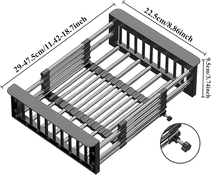 Large Dish Drying Rack - Extendable Dish Rack, Multifunctional Dish Rack for Kitchen Counter, Anti-Rust Dish Drainers with Cutlery and Cup Holders (Black)