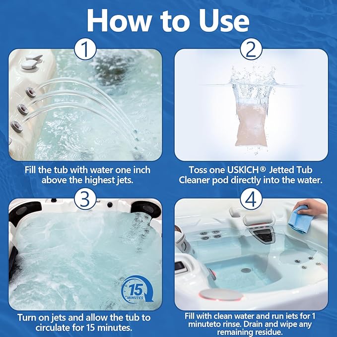 USKICH 20 Pods Jetted Tub Cleaner Bathtub- Jet Bathtub Cleaner,Jetted Tub Cleaning Solution Compatible with Spa Bath & Whirlpool,Septic Safe Bath Jet Scale and Residue Remover