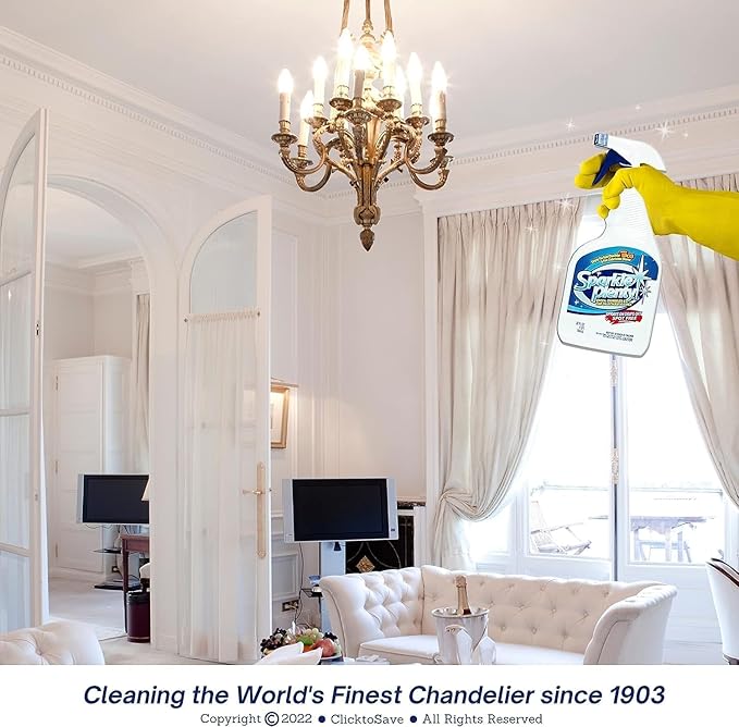 Sparkle Plenty Chandelier Cleaner Drip Dry Spray No Wipe -Dust Remover & Streak Free Glass Cleaner Spray for Crystal Chandelier & Window Screen -Versatile Household Cleaning Supplies (32 oz, 1 Gallon)