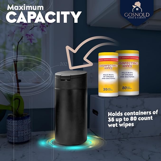 Extra Large Refillable Disinfecting Wet Wipes Dispenser (Black) | Fits Clorox, Lysol, Bleach, Sanitizing Wipes | Durable Reusable Wipes Holder for Kitchen, Bathroom, Office | Gosnold Home & Garden