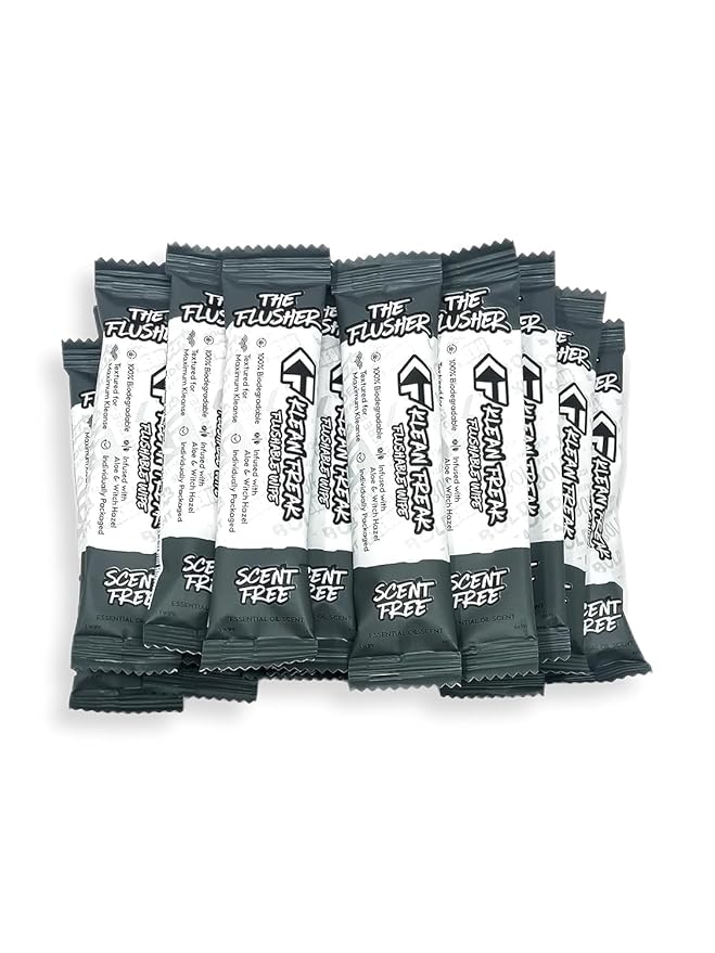 THE KLEAN FREAK FLUSHER - 100 Pack FLUSHABLE WIPES Flushable Wipes For Adults & Kids Unscented/Scented - 100% BIODEGRADABLE Individual Wrapped Travel WET Wipe for Toilet - Scent Free