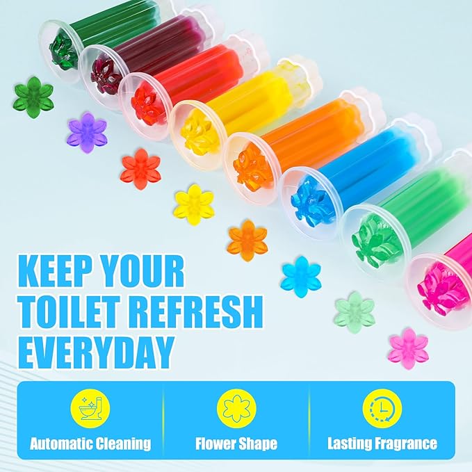 8 Pack Toilet Gel Stamp, 96 Stamps 8 Kinds Of Scent Toilet Bowl Cleaner Gel, Long-Lasting Flowers Shaped Bathroom Freshener, Keeps Toilet Fresh Fragrant and Clean