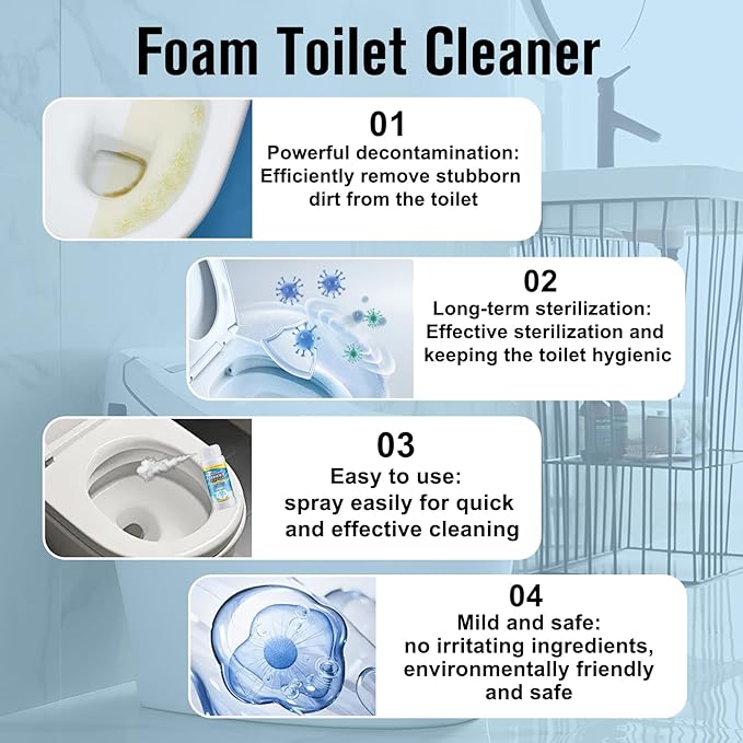 Foam Toilet Cleaner,New Powerful Toilet Bowl Cleaner,Advanced Bathroom Cleaner for Home,Powerful Instant Bowl Cleaners for Toilets Squatting Pans