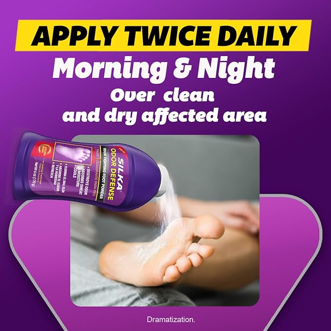 SILKA Odor Fighting Foot Powder & Shoe Deodorizer with Corn Starch Powder, Talc & Cooling Beads for Lasting Freshness, Absorbs Sweat & Excess Moisture, 6 Oz (PACK OF 2)