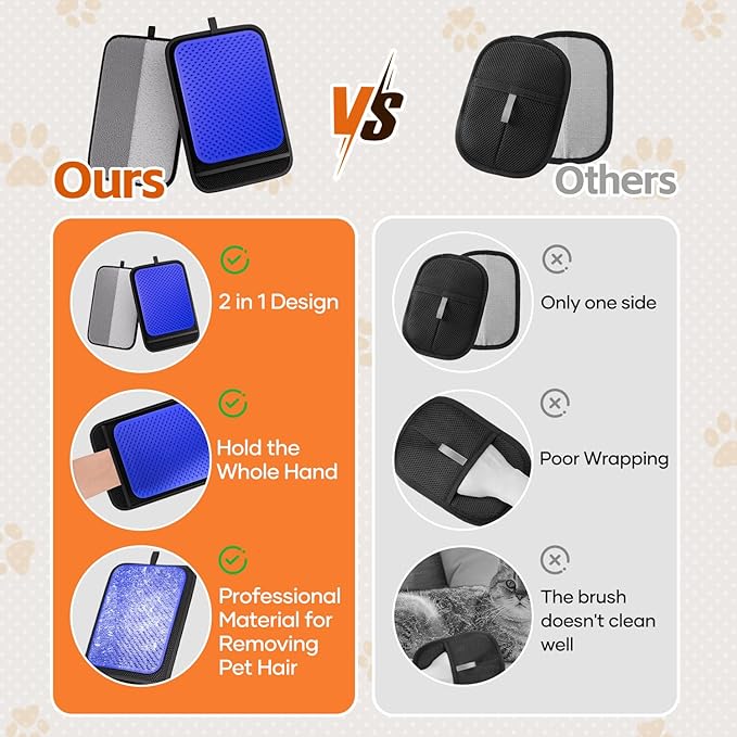 2 in 1 Pet Hair Removal Glove, Upgraded Pet Hair Remover Tool, Gentle Shedding Silicone Magic Brush for Dogs & Cats, Efficient Pet Hair Gloves for Couch Carpet Clothing (Blue)