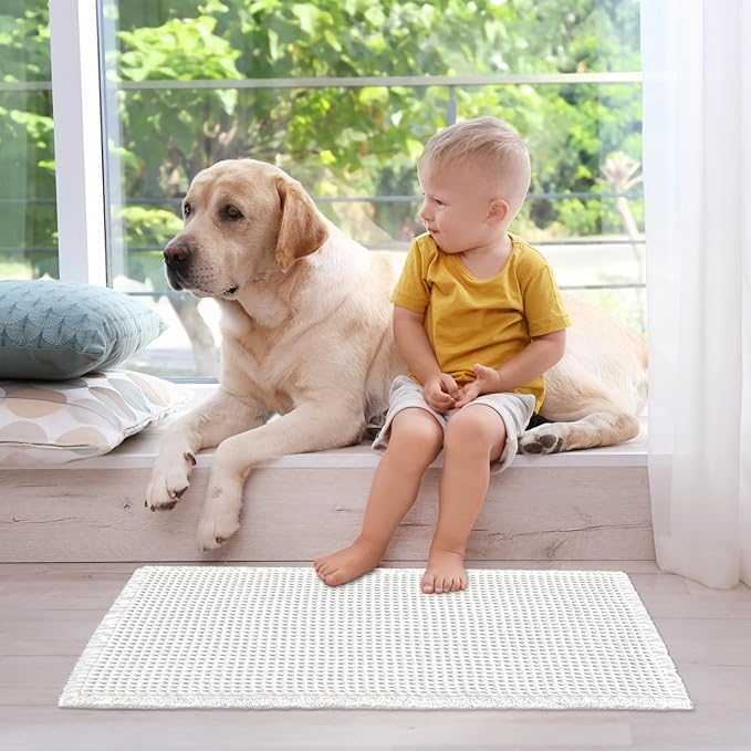 ZALL Waffle Bath Mat White Super Absorbent Non Slip Bathroom Rug 24x48inch,Machine Washable Ultra Soft Floor Mats