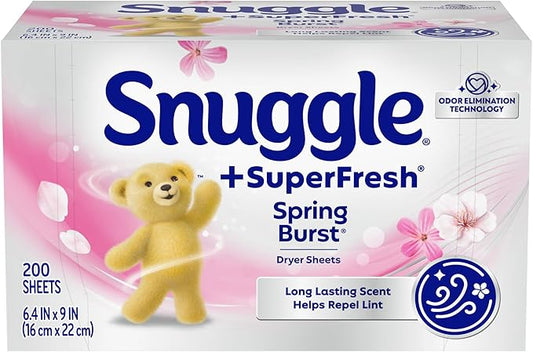 Snuggle Plus SuperFresh Dryer Sheets with Static Control and Odor Eliminating Technology, Spring Burst, 200 Count