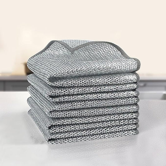 10 Counts Non Scratch Wire Dishcloth Multipurpose Wire Dishwashing Rag for Wet and Dry Use, Metal Scrubbers for Cleaning Dishes, Dual-Sided 2-Layer Kitchen Cleaning Cloth with Mesh, Mesh Dish Cloth