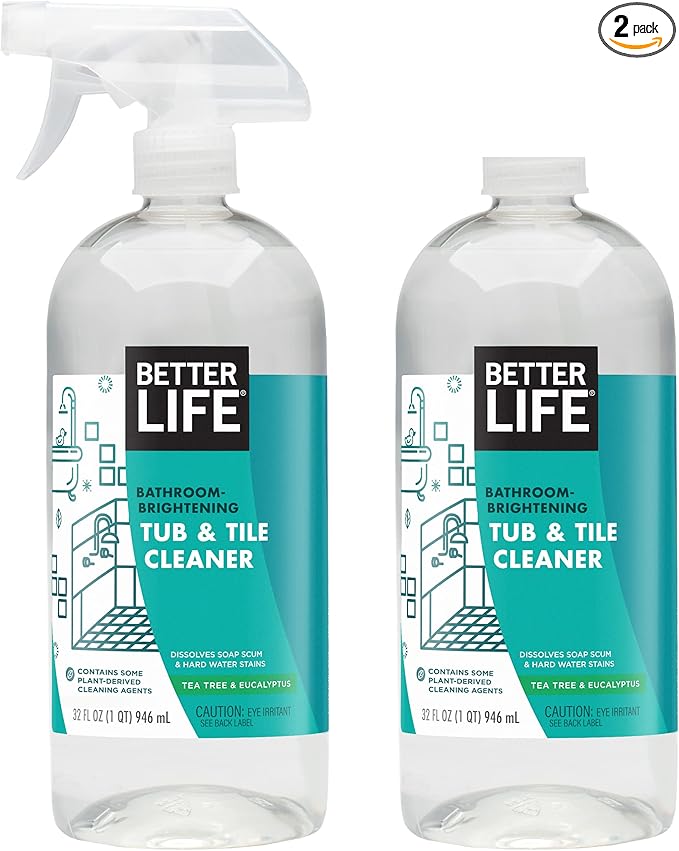 BETTER LIFE Bathroom Cleaner - Tea Tree Bathtub & Shower Cleaner Spray for Glass and Tile - Foaming Mold and Mildew Remover for Tub Works on Hard Water Stains - 32oz (Pack of 2)