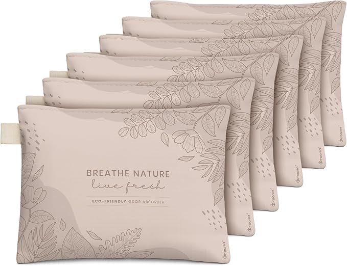 Roonin Activated-charcoal Odor Absorber - Closet Deodorizer - Activated Charcoal Bags - Closet Freshener Odor Eliminator - Musty Smell Eliminator - Air Purifying Bag (6-pack)