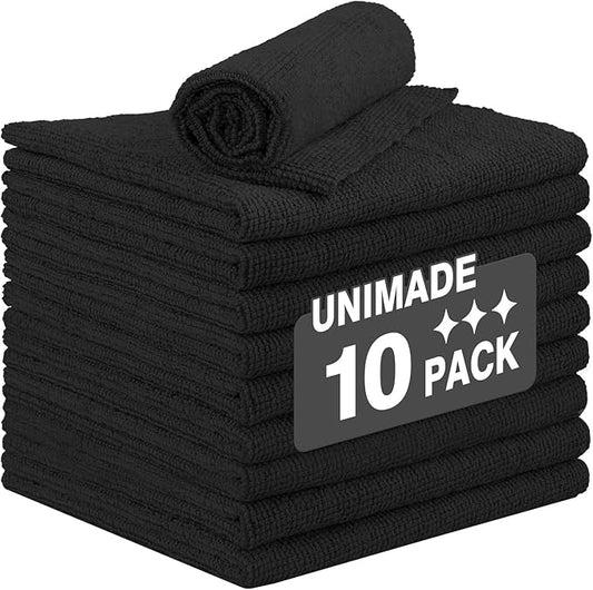 Microfiber Cleaning Cloth, 10 Pack Reusable Microfiber Towels for Cars Lint Free Cleaning Shop Towel Rags for Home Kitchen Automotive Bar Mechanic Restaurant Garage, 11.5"x 11.5", Black