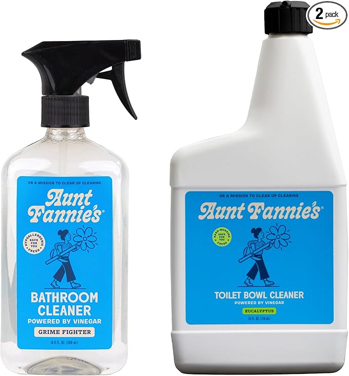 Aunt Fannie's Bathroom Cleaning Bundle, Natural Bathroom Cleaner Spray and Toilet Bowl Cleaner, Vinegar and Plant-Based Formula, Streak-Free, Non-Toxic, Safe for Kids and Pets, Pack of 2
