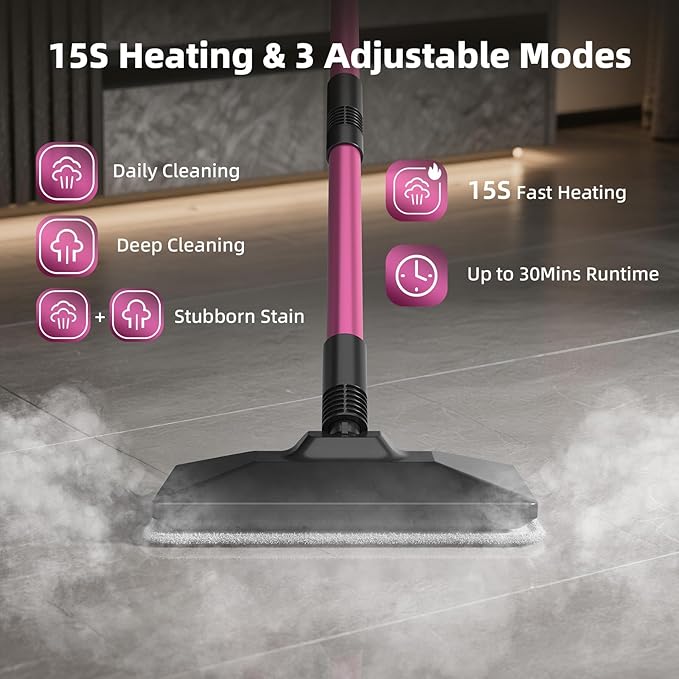 Steam Mop, 12-in-1 Powerful Handheld Steam Cleaner, 260°F Floor Steamer, 440ml Large Tank, 23FT Power Cord, Flexible Hose, 3-Level Control, Multi-Purpose for Hardwood, Tile, Grout, Windows