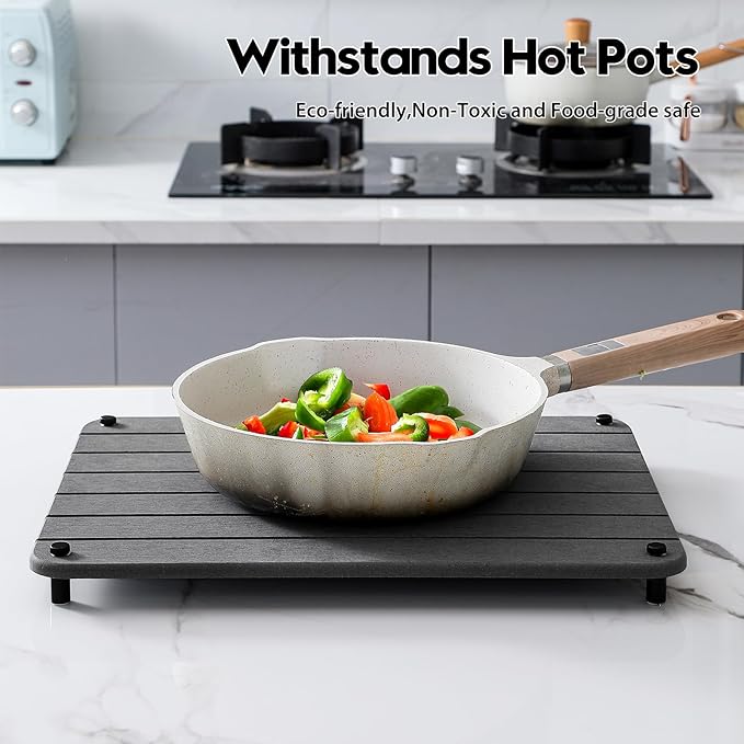 Stone Dish Drying Mat for Kitchen Counter, Water Absorbing Bathroom Tray Sink Organizer, Diatomaceous Earth Countertop Dish Rack Riser Sponge Holder Soap Dish, Dark Gray, 16" x 12"