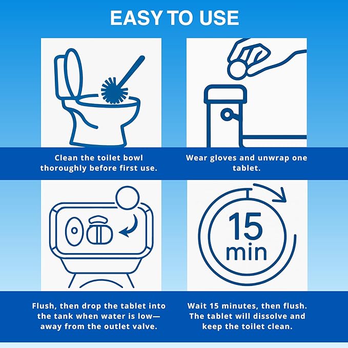 Automatic Toilet Bowl Cleaner Tablets, Bleach & Oxidation Formula for Powerful Cleaning, Deodorizing & Descaling, Long-Lasting Slow-Release Toilet Tank Cleaner, Septic Safe, 24 Tablets