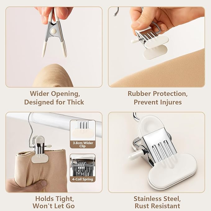 Wide 20 Pack Leggings Hangers for Closet, Metal Pants Hangers with Clips, Non-Slip Skirt Boot Jeans Hanger, Stackable Closet Organizer Space Saving White