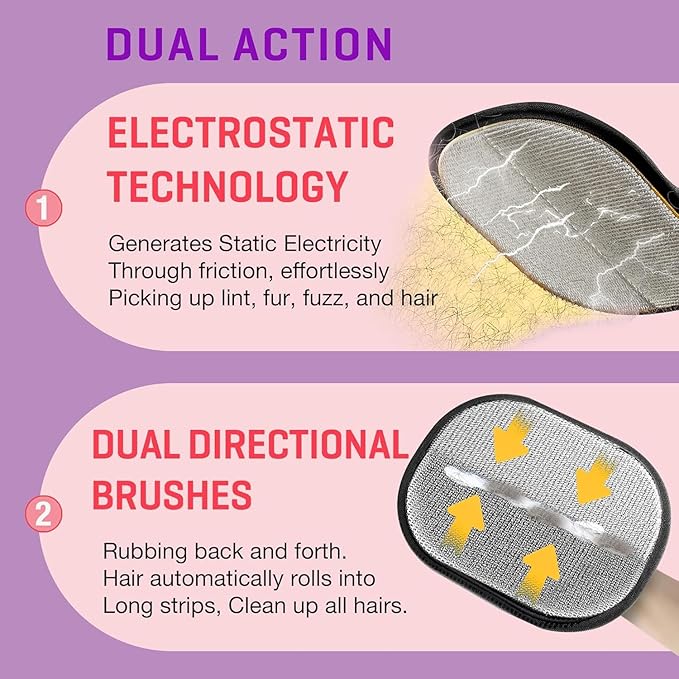 Pet Hair Removal Glove for Cats & Dogs, Upgraded Electrostatic Reusable Pet Hair Remover Tool, Magic Fur Removal Mitt for Laundry, Couch, Carpet, Car Seat, Pet Grooming Gloves (1)