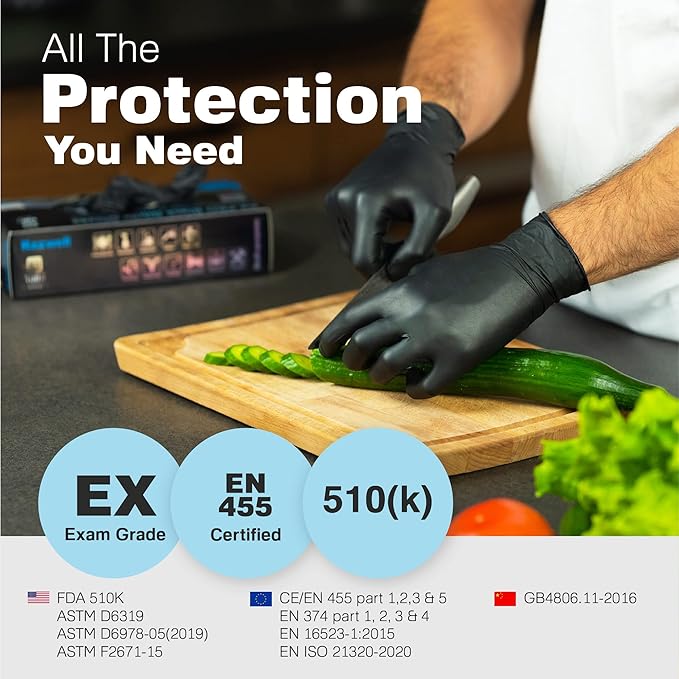 Raxwell Black Nitrile Disposable Gloves, Latex Free Food Grade, 6.5mil Mechanic Gloves for Cooking and BBQ