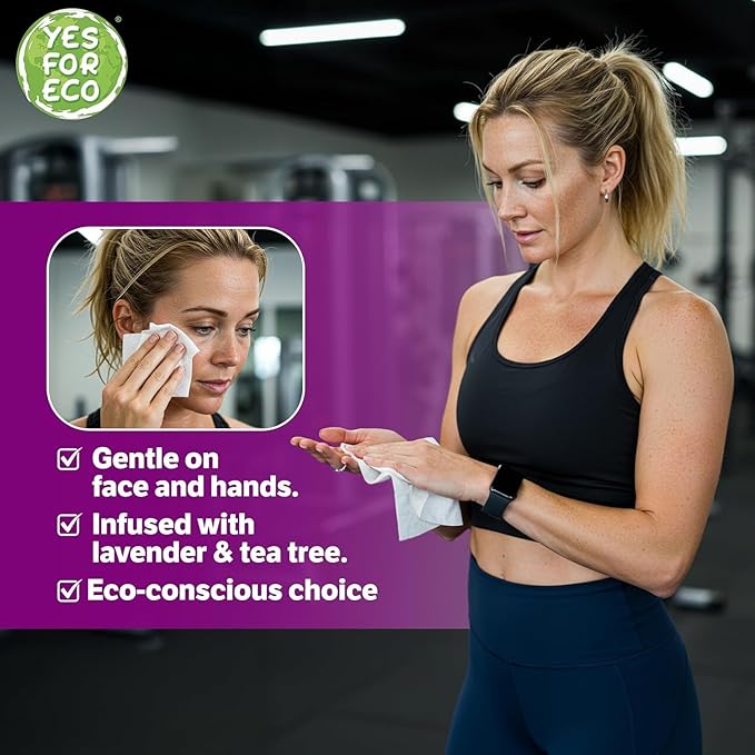 Plant-Based Eco-Conscious Fitness Wipes | Infused with Lavender & Tea Tree Oil | All-Purpose Cleaning Wipes for Yoga, Pilates, and Gym Equipment (700 Count (Pack of 1))