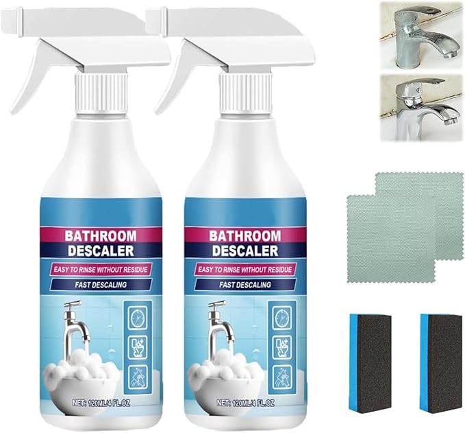 Bathroom Descaler Foam Cleaner, 2025 New Upgrade Bathroom Descaler, Stubborn Stains Cleaner, All Purpose Bathroom Cleaner Spray for Home Kitchen(120ml, 2pcs)