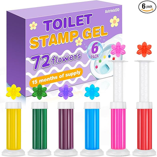 6 Pack Toilet Gel Stamp, 72 Stamps 6 Kinds Of Scent Toilet Bowl Cleaner Gel, Long-Lasting Flowers Shaped Bathroom Freshener, Keeps Toilet Fresh Fragrant and Clean