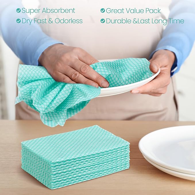 Tioncy 400 Pcs Disposable Cleaning Cloths Reusable Handy Wipes for Kitchen Multi-purpose Disposable Cleaning Towels and Dish Cloths Absorbent Cleaning Cloth Wipes for Kitchen and Home(Green)