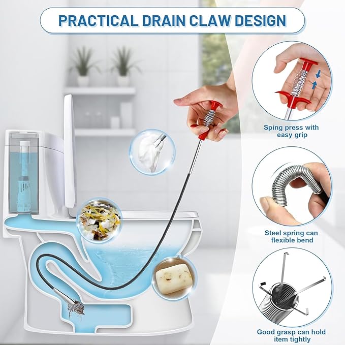 Drain Snake 116Inch, Unclog Drain Tool for Bathroom Sink, Shower, Bathtub, Car & Tight Spaces,Flexible Sink Snake Drain Cleaner Tool Set, Sink Declogger, Hair Puller from Drain