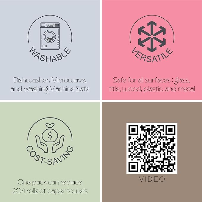 Swedish Dishcloths - 12 Pack | Made in Germany | Ultra-Absorbent, Reusable Cellulose Sponge Cloths for Kitchen | No-Odor, Eco-Friendly Cleaning Wipes | Water-Based Ink | Leaves