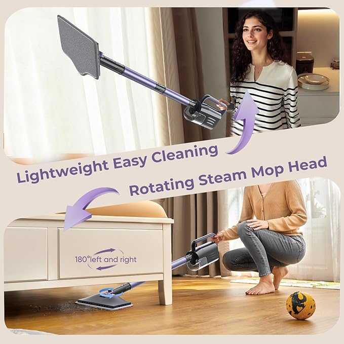 Steam Mop Cleaner with Detachable Handheld Steamer, 6-in-1 Multi Accessories, Removable Water Tank, 23FT Power Cable, Lightweight, Steam Cleaner for sealed Hard Floors (Dark purple)