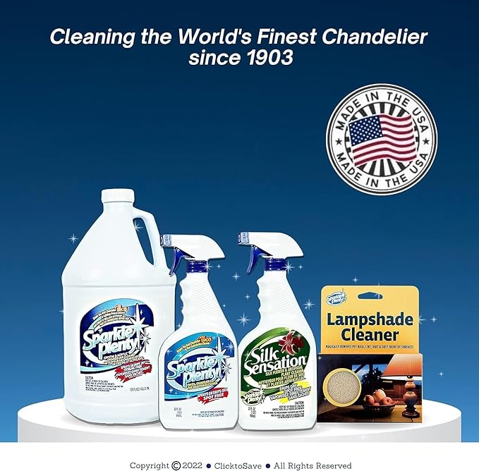 Sparkle Plenty Chandelier Cleaner Drip Dry Spray No Wipe -Dust Remover & Streak Free Glass Cleaner Spray for Crystal Chandelier & Window Screen -Versatile Household Cleaning Supplies (32 oz, 1 Gallon)