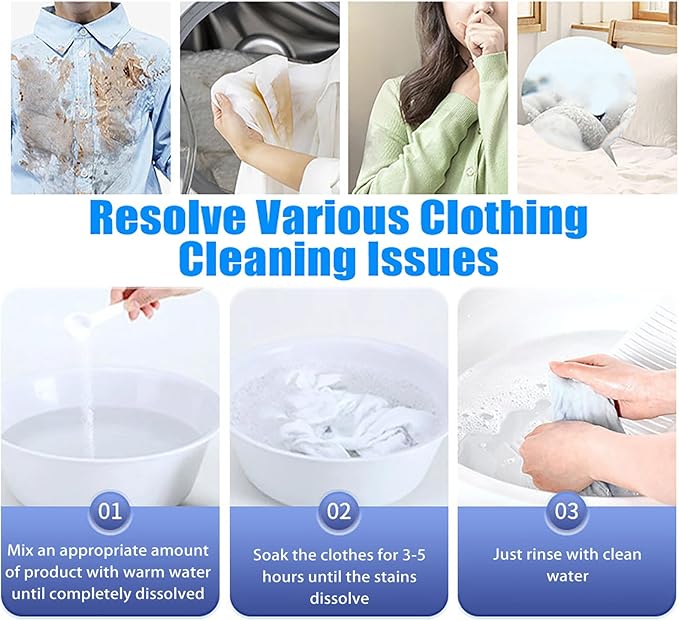 XIRUJNFD Hyper Concentrated Strong Stain Remover Powder, Oxygen Laundry Powder, Professional Strong Formula for Clothes, Safe on Colors, Removes 99% of Stains, 17.6 Fl Oz (2)