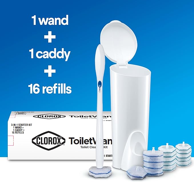 CLOROX ToiletWand Toilet Bowl Cleaner- Toilet Brush, Storage Caddy and 16 Disinfecting Refill Heads (Pack of 6)