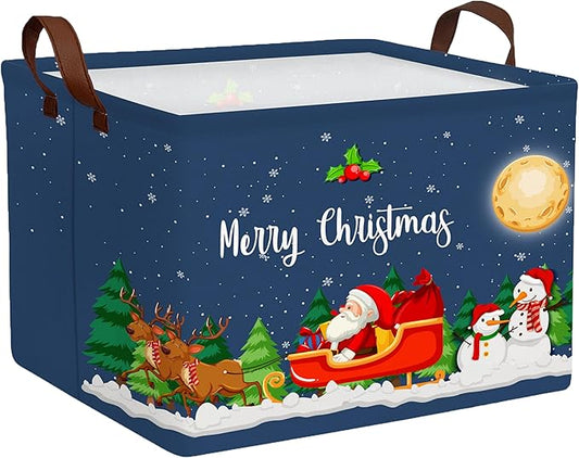 Large Christmas Gifts Empty Baskets Kids Collapsible Holiday Storage Bin with Handle (Deer Santa Claus)