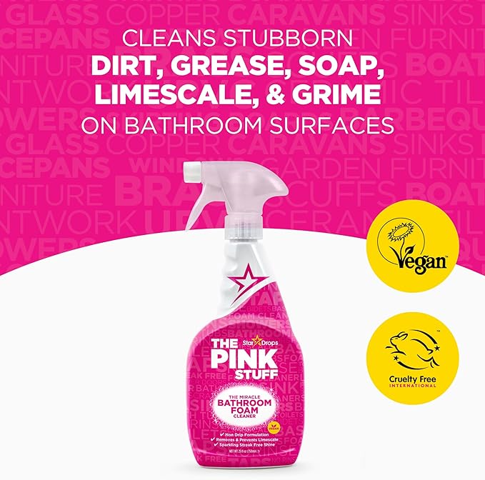 Stardrops - The Pink Stuff - Miracle Bathroom Foam Cleaner 750ml - Baths, Tiles, Soap Scum, Limescale, Streak Free (Pack of 2)