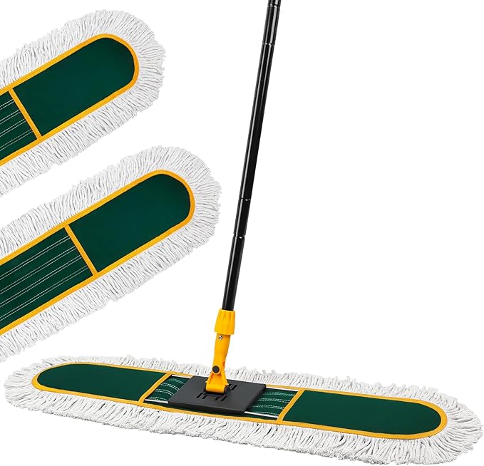 36” Commercial Duster Mops, Extra Large Floor Duster with 2 Replacement Pads, 60” Long Handle Heavy Duty Industrial Wet&Dry Flat Mop for Hardwood Floors, Marble, Laminate, Tile, Concrete, Garage