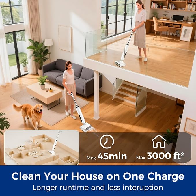 Wet Dry Vacuum Mop, 180°Lay-Flat Cordless Vacuum Mop All in One, Floor Cleaner Machine, 45 Minutes Long Runtime Electric Mop, 158℉ Self-Cleaning, Edge Cleaning, Self-Propelled Vacuum Mop Combo
