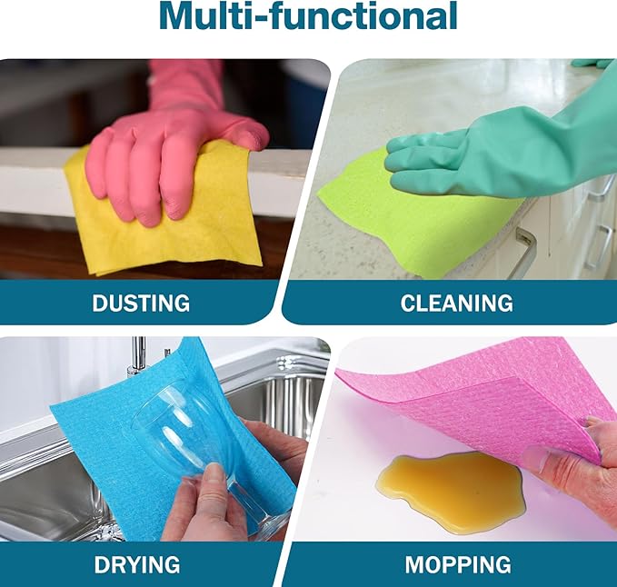 Swedish Dishcloths for Kitchen, 15-Pack - Extra Absorbent & Fast Drying, Reusable Washable Cleaning Cloths, Eco-Friendly Kitchen Towels Replace Sponges & Paper Towels
