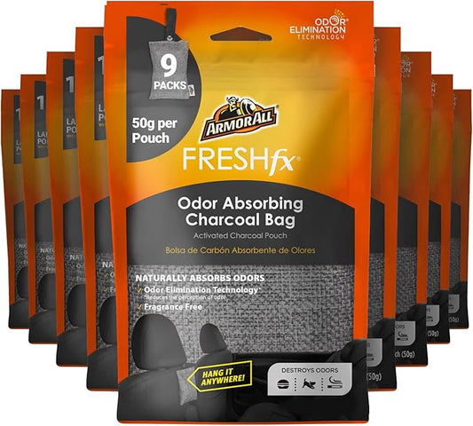 Armor All Fresh FX Charcoal Bag Deodorizer (9 Count) - Charcoal Deodorizer Bags for Cars, Natural Bamboo Car Air Freshener