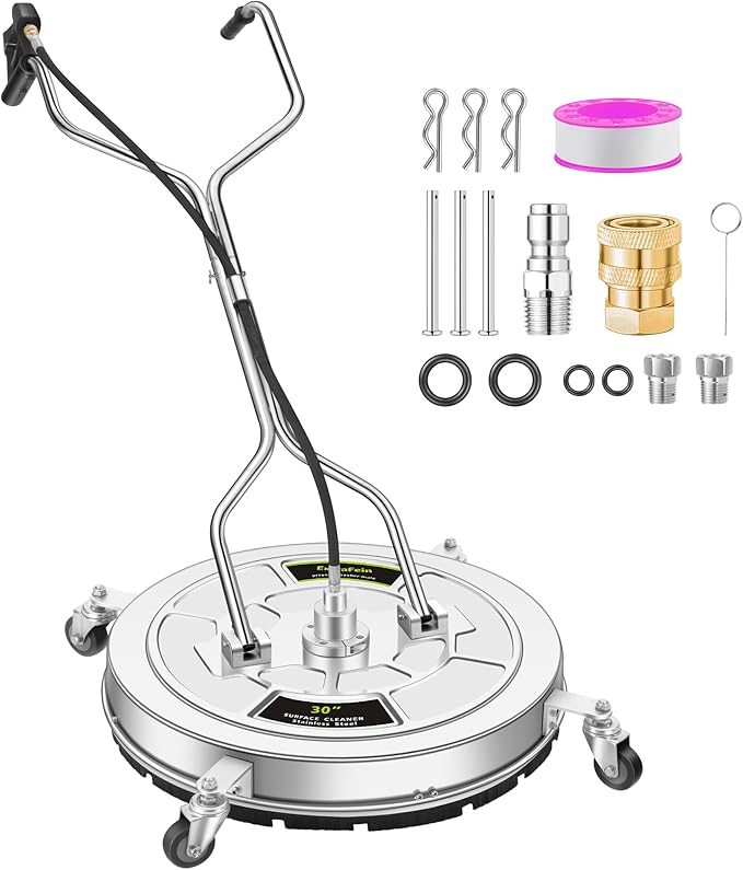 30" Pressure Washer Surface Cleaner Max with 4 Wheels, Stainless Steel Commercial Dual Handle Power Washer Surface Cleaner Hot Water Supported for Patio Decker Concrete Driveway, 4500 PSI