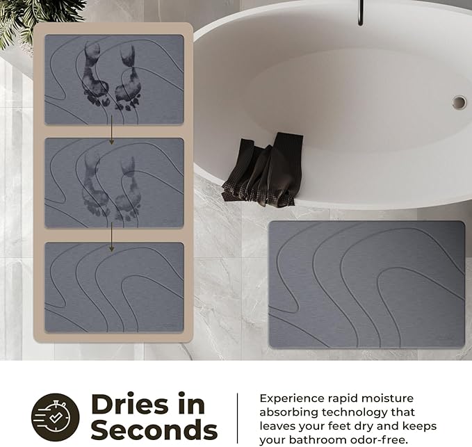 Stone Bath Mat, Diatomaceous Earth Non-Slip Stone Shower Mat - Quick Drying Absorbent Bath Mats for Bathroom - Elegant & Modern Design, Easy to Clean (23.5 x 15) - Graphite