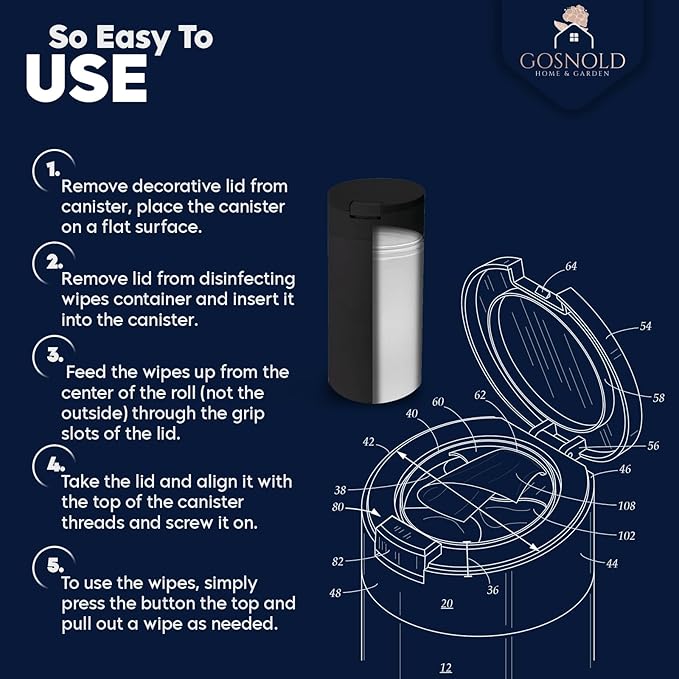 Extra Large Refillable Disinfecting Wet Wipes Dispenser (Black) | Fits Clorox, Lysol, Bleach, Sanitizing Wipes | Durable Reusable Wipes Holder for Kitchen, Bathroom, Office | Gosnold Home & Garden