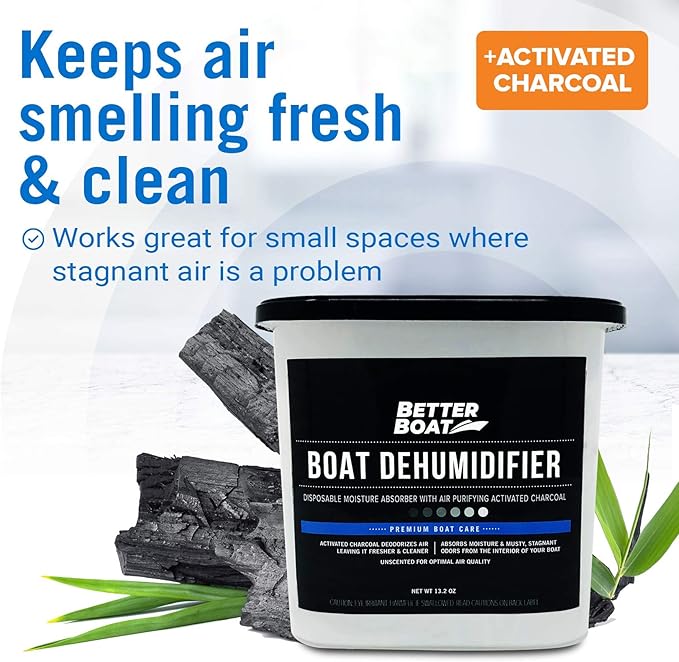 Moisture Absorber and Boat Dehumidifier, Charcoal Odor Remover for Damp Smell and Humidity, Unscented and Fragrance-Free, 1 Pack, Ideal for Basement, Closet, Home, RV, or Boating, No Refill Needed