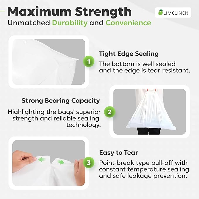 LIMELINEN Tall Kitchen Trash Bags with Drawstring, 400 Count, 13-gallon Trash Bag of 0.9 mil Thickness, Leak and Odor-Resistant, Heavy-Duty Plastic Garbage Bags for Home and Commercial Use