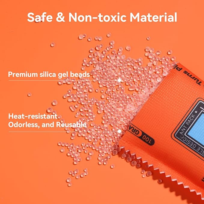 FAMILIFE 100g Rechargeable Desiccant Packs for Storage, Reusable Dehumidifier Bags Color Indicating Silica Gel Packets Portable Moisture Absorbers for Storage Bins, Car, Closet, Gun Safe, Electronics