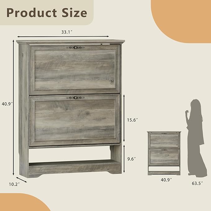 Shoe Cabinet for Entryway, Slim Shoe Storage Cabinet with Adjustable Shelves, Wooden Rack and Organizer for Small Spaces, Closet, Foyer, Hallway