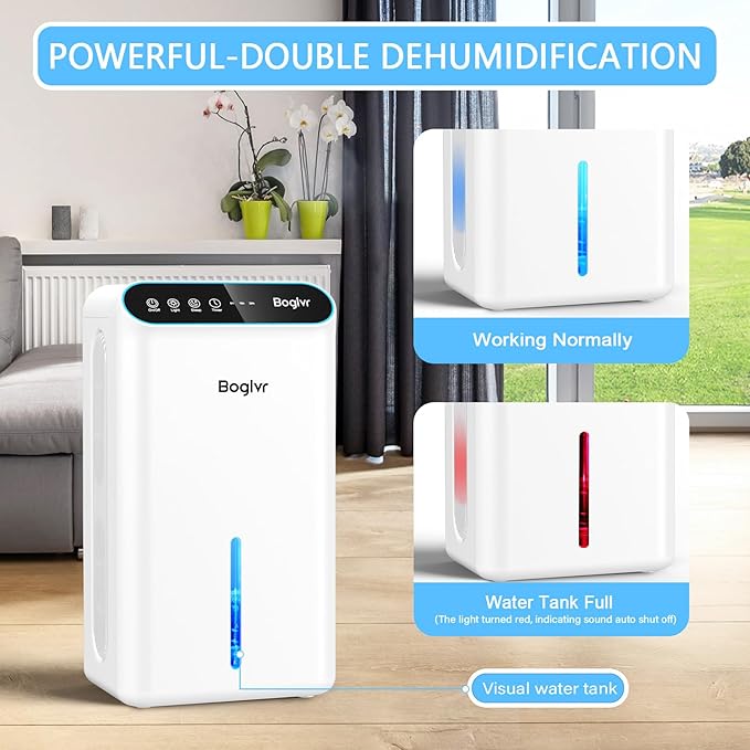 Dehumidifier for Home, 85 OZ Water Tank, (800sq.ft) Small Dehumidifiers for Bathroom Bedroom Basement with Drain Hose, Auto Shut Off, 3 Gear Timer, Sleep Mode, 7 Colors LED Light