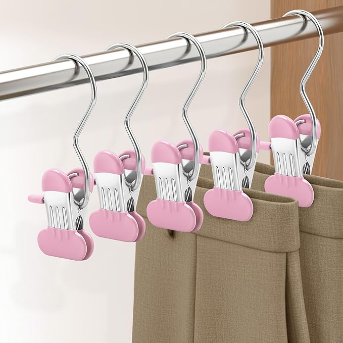 Wider Leggings Hangers for Closet 60 Pack, Metal Pants Hangers with Clips, Non-Slip Skirt Boot Jeans Hanger, Stackable Closet Organizer Space Saving Pink