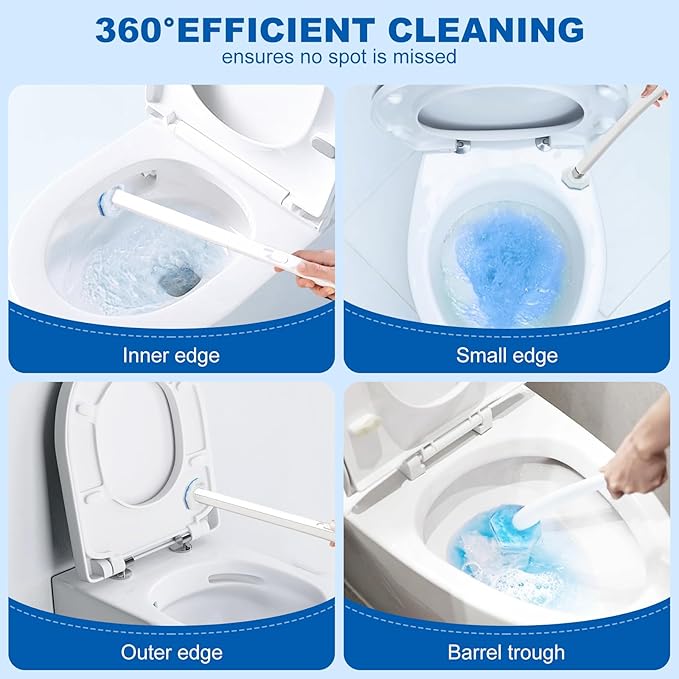 64 Pcs Disposable Toilet Bowl Wand Refills, Toilet Bowl Cleaners Scrubber, 5X Cleaning Power Toilet Brush Heads Replacement Cleaner Refill Pads Compatible with Clorox