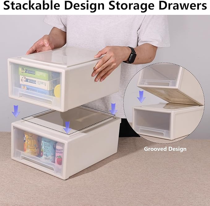 Xyskin 4-Pack 19 Quart Large Stackable Drawer Organizer Unit, Plastic Storage Box with Drawers