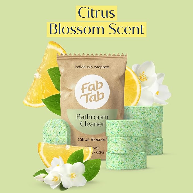 Fab Tab Bathroom Cleaner, Eco-Conscious Cleaning Tablets for Sparkling Bathrooms, Powerful Grime Remover, Citrus Scent, No Harmful Chemicals, Economical Refills - 12 Tablets (bottle not included)